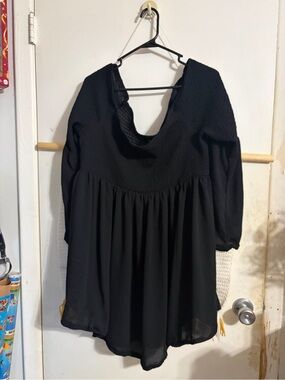 torrid Black Smocked Yoke Swim Coverup Tunic with Scoop Back